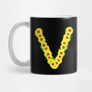 Sunflowers Initial Letter V (Black Background) Mug